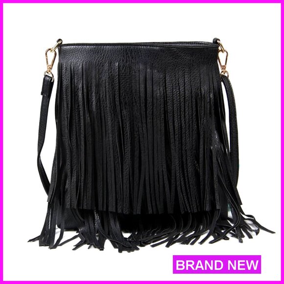 Fringe Tassel Crossbody Bag PU Leather Adjustable Strap Y2K Chic Boho